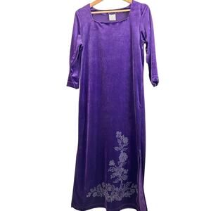 Vintage Style Studio Purple Velvet Maxi Asian Cheongsam Floral Whimsygoth Y2K M